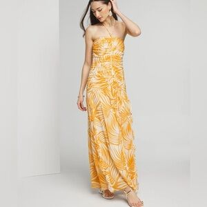 White House Black Market Halter Maxi Yellow White Ruffle Dress Derby Wedding